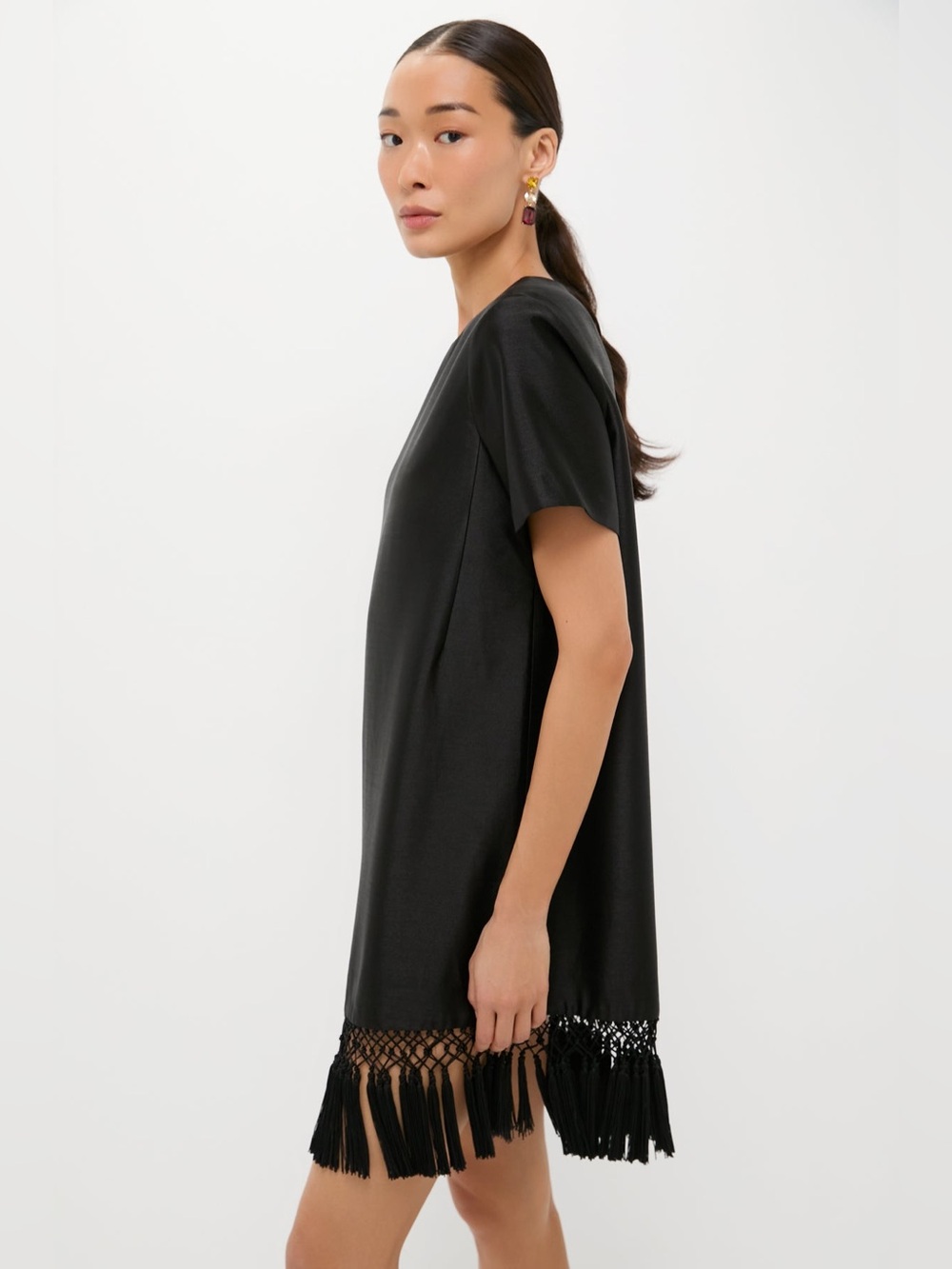 Tuckernuck black dupioni tassel downing short sleeve lined dress small - Picture 2 of 7